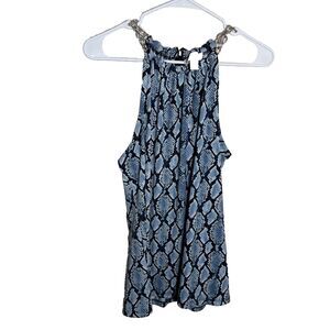 Michael Kors Blouse Women's Small Blue Snake Print Chain Tank Top Career